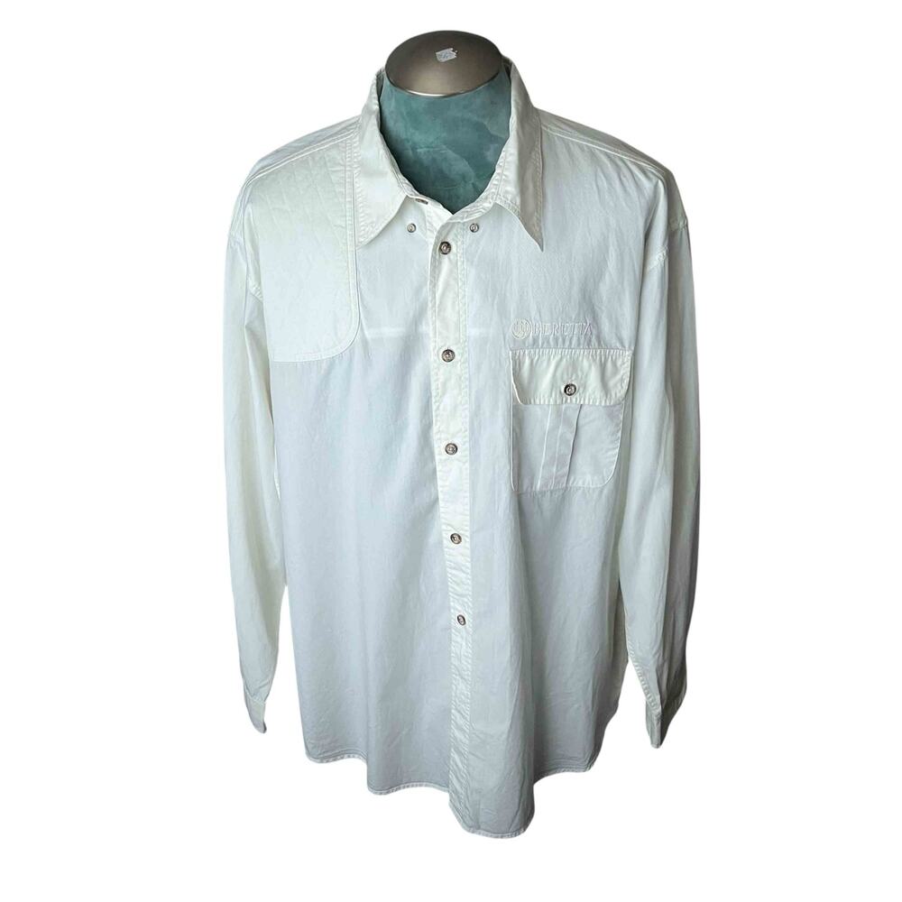 Men's Beretta TM Roll-Up Button-Down Shooting Shirt White 100% Cotton Size XXL